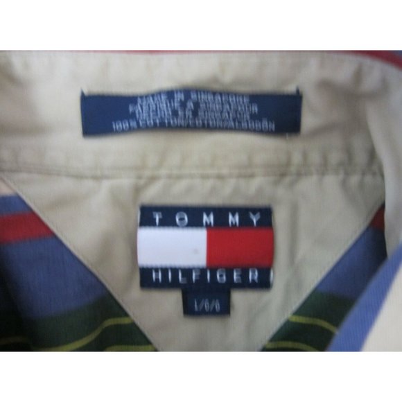 TOMMY HILFIGER Men shirt long sleeve vintage 1990s pit to pit 26 L slim striped - Picture 10 of 12